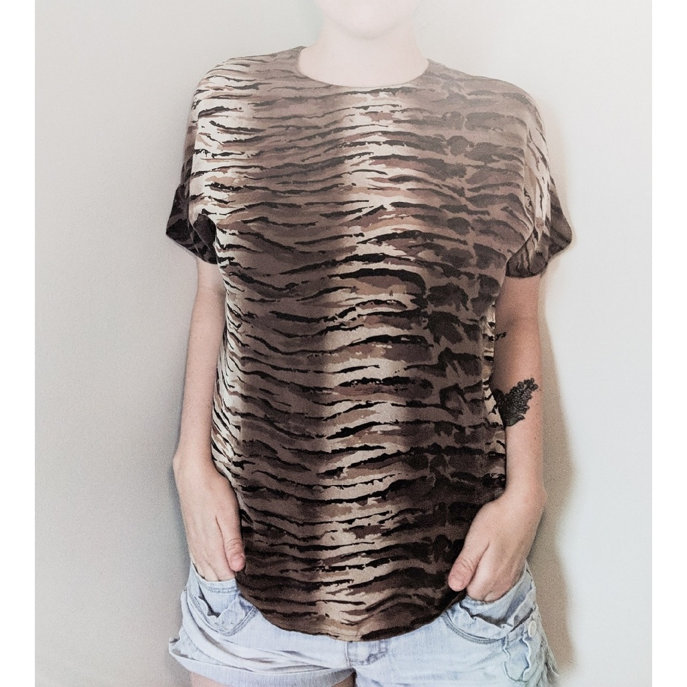 🌟 Vintage Cheetah Print Paradigm 100% Silk Top